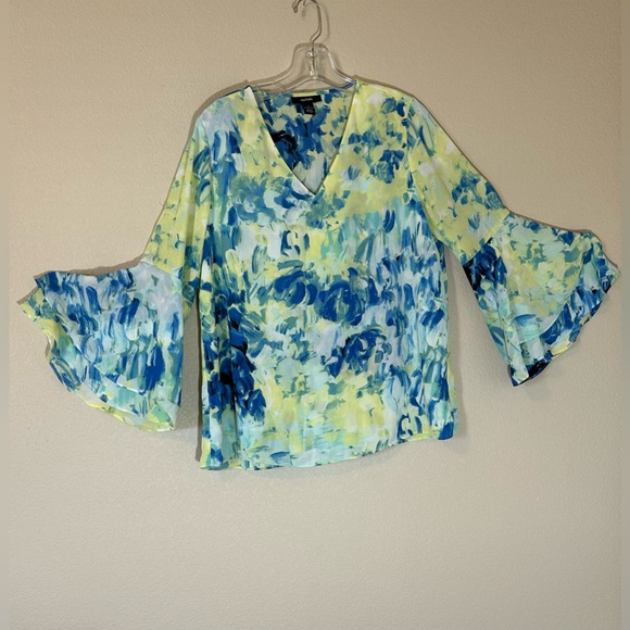 27.ALFANI Women's Green/Blue V-Neck Poet-Sleeve Blouse | Size 10 - Picture 6 of 10